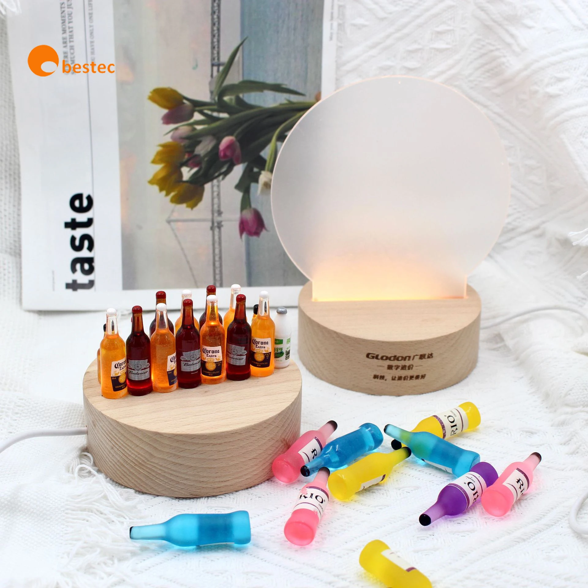 Hot sale 6 inch Wood Rectangle Display Pedestal,Wooden Rectangle Led Lights Display Base for Acrylic,Wood Night LED Light