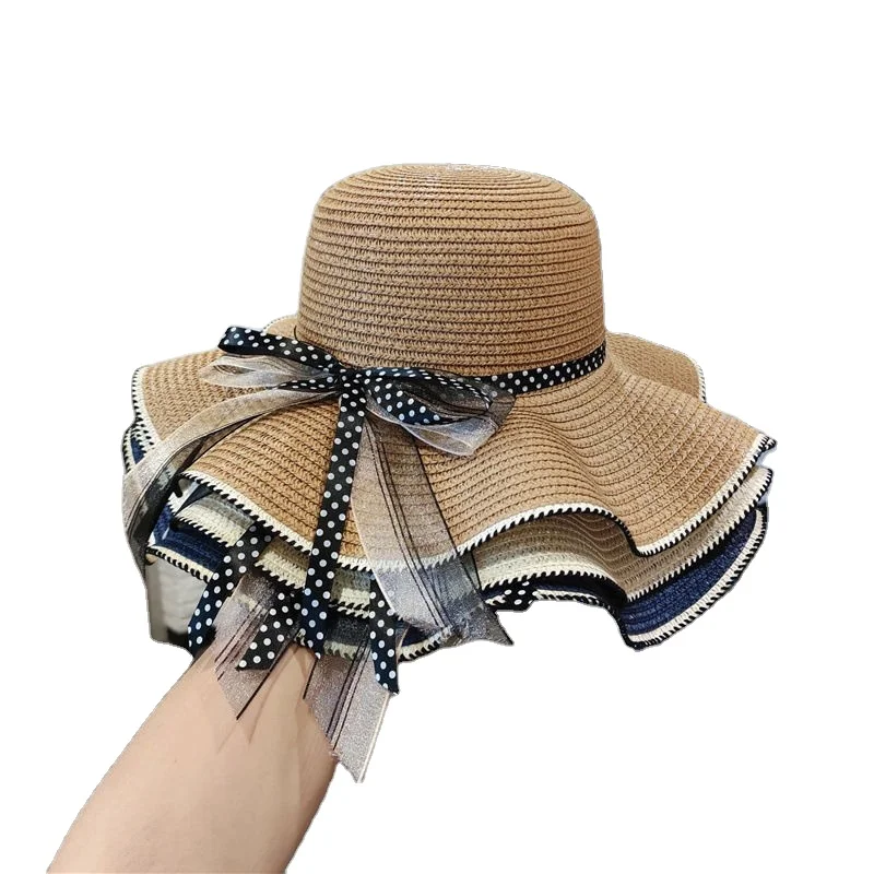 Hot Sale Wholesale New Beach Straw Hat Summer Large Brim Foldable Wavy Straw Hat Outdoor Sun Visor Sun Hats