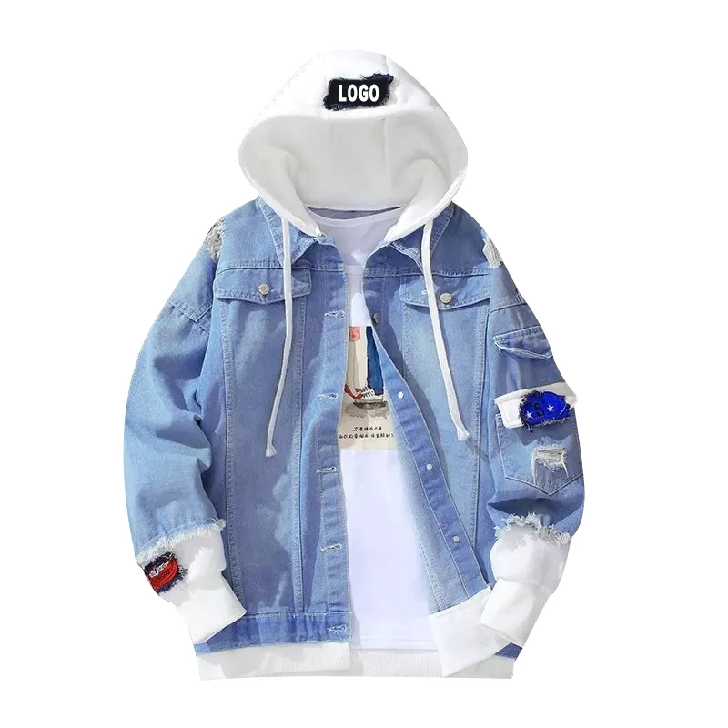 2021 spring and autumn mens fashion cool denim jacket with hoodie