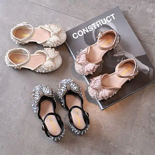 Spring&autumn Beautiful Rhinestone Bow Lovely Princess Shoes Bow Knot Girl Child Dance Shoes Kids Sandals Shoes