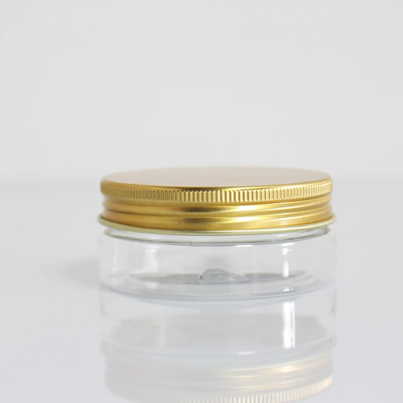 100ML 200ML 300ML 500ML pet round transparent bottle 8oz 10oz cosmetic container food grade plastic jar with gold lids