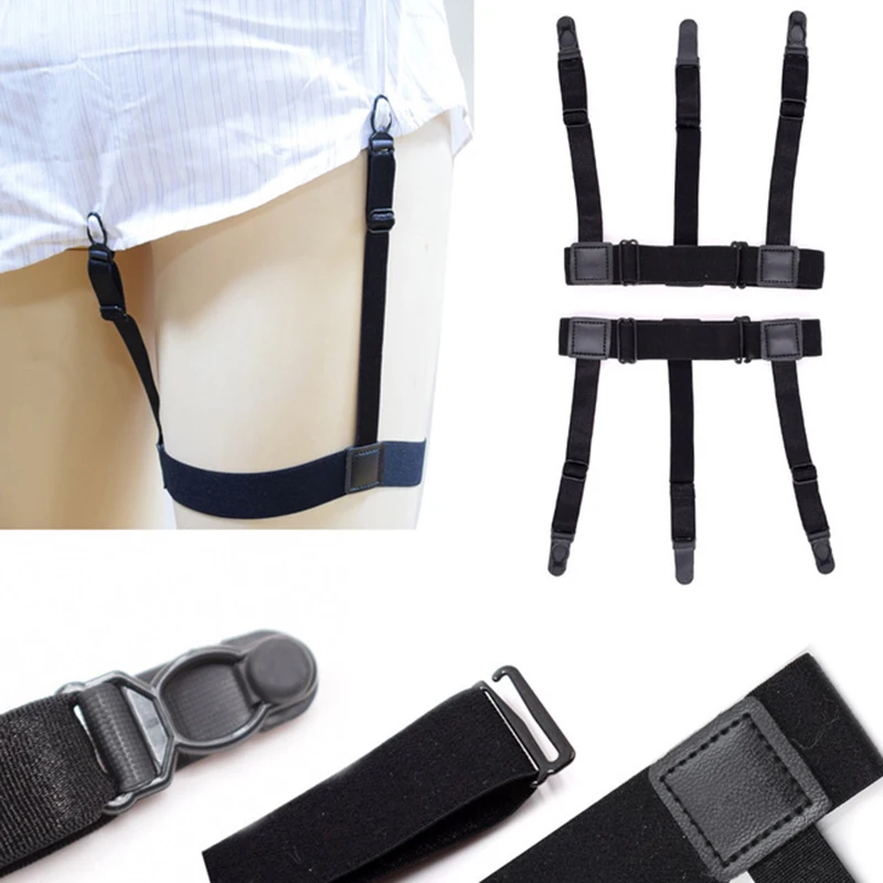 1 Pair Men Stays Belt with Non-slip Locking Clips Keep Shirt Tucked Leg Thigh Suspender Garters Strap