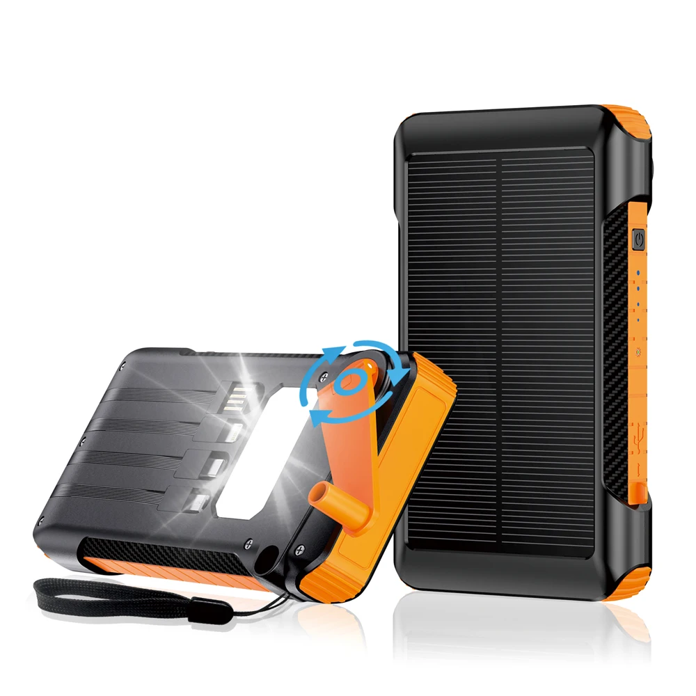 Hand cranked Solar Power Bank 10000mAh External Battery Pack Portable Charger with Micro Type C Cables