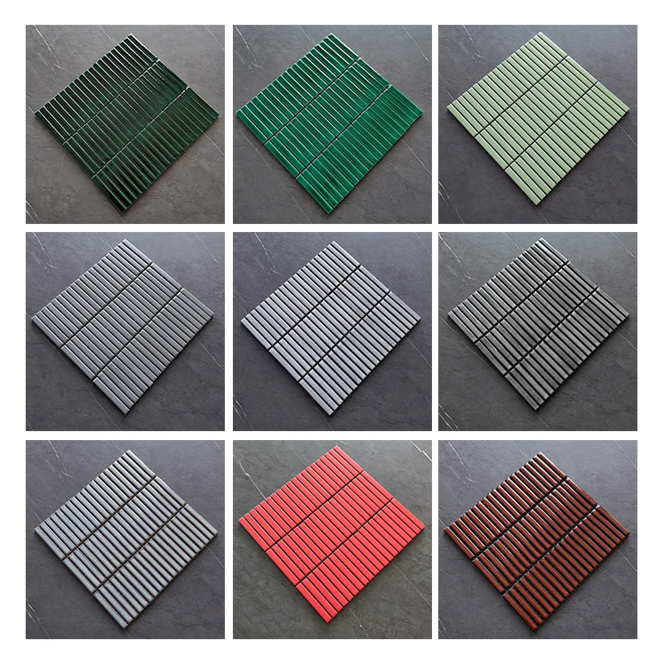 China Foshan Mosaic Supplier White Blue Yellow Strip Mosaic Herringbone Ceramic Mosaic for Living Room Wall Bathroom Backsplash