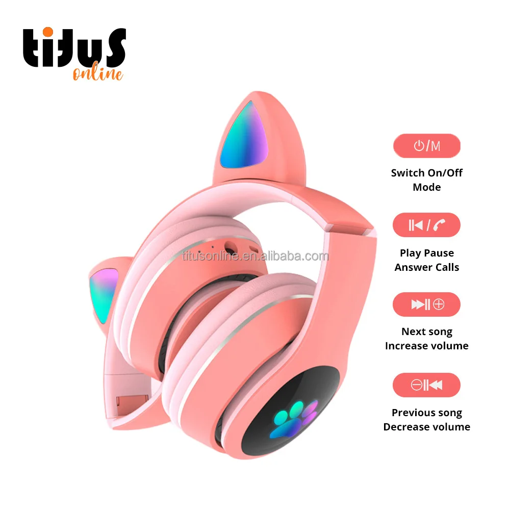 L400 Verified Suppliers Glowing Cat Ear Headphones For Girls Kids Headphones Wireless Over The Ear Headphones