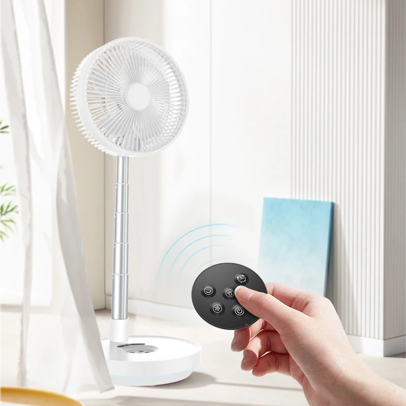 7200mah battery 4 Speeds super Quiet usb rechargeable folding portable telescopic floor fan with light