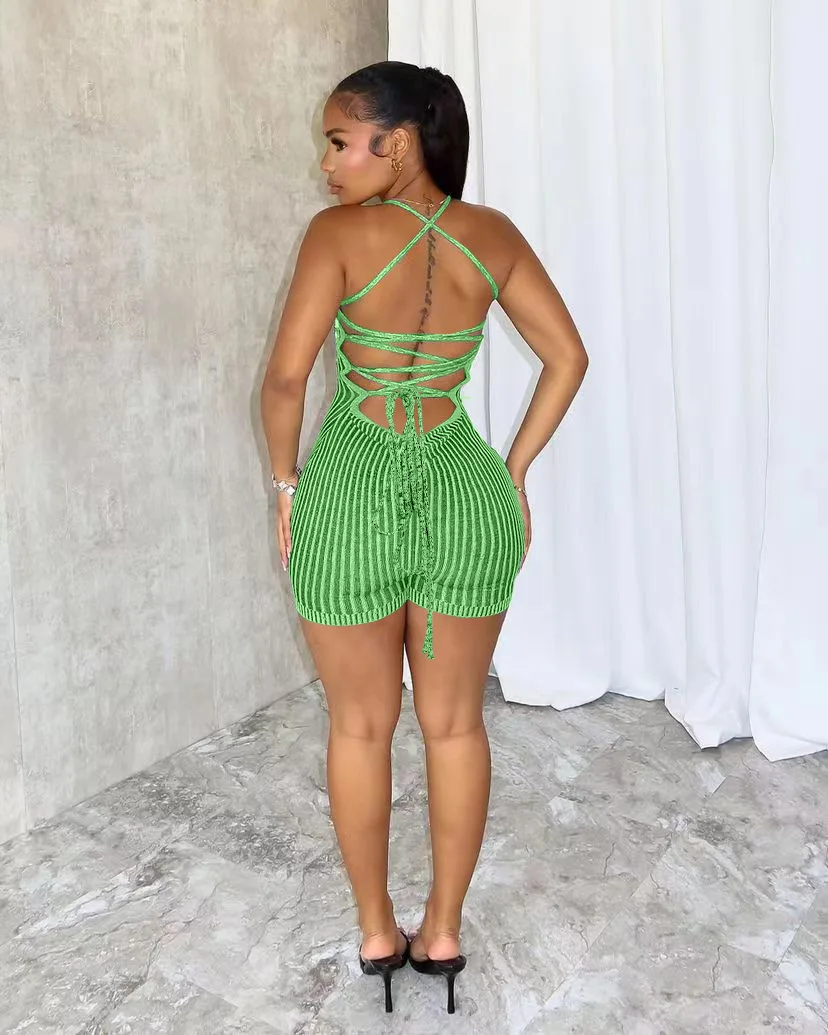 Liu Ming New Products 2024 Summer Casual Women s Slim Sleeveless Halter Knitted Romper Ladies Shorts Jumpsuit
