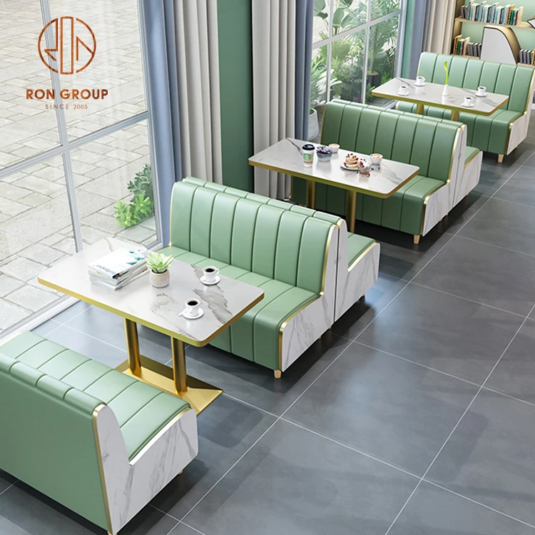 modern marble hotel restaurant furniture metal leather booth sofa seating coffee shop tables and chairs set