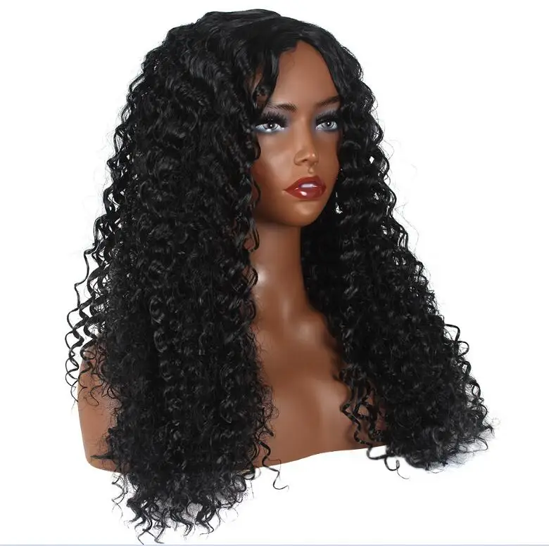 Factory Directly Sale Matte high-tempreture fiber African small curly middle split synthetic hair wig 22ingh 260grams