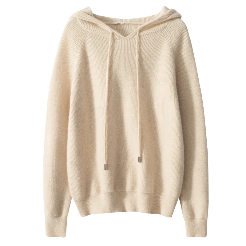 100% Pure Cashmere Material Women Hoodie Sweater Knit Cashmere Coat Jumper Women Hoodie