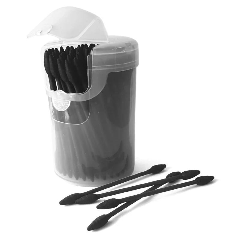 Экологичный ватный тампон из бамбукового угля с двумя острыми ватными палочками, 100 шт. в ванне с откидной крышкой