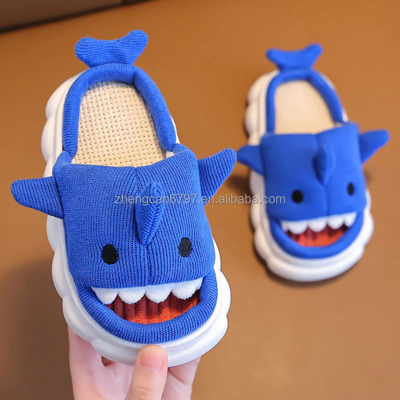 Wholesale Kids Slipper Baby Summer Cute Shark Flax Slippers Boys 2024 Casual Indoor Antiskid Shoes