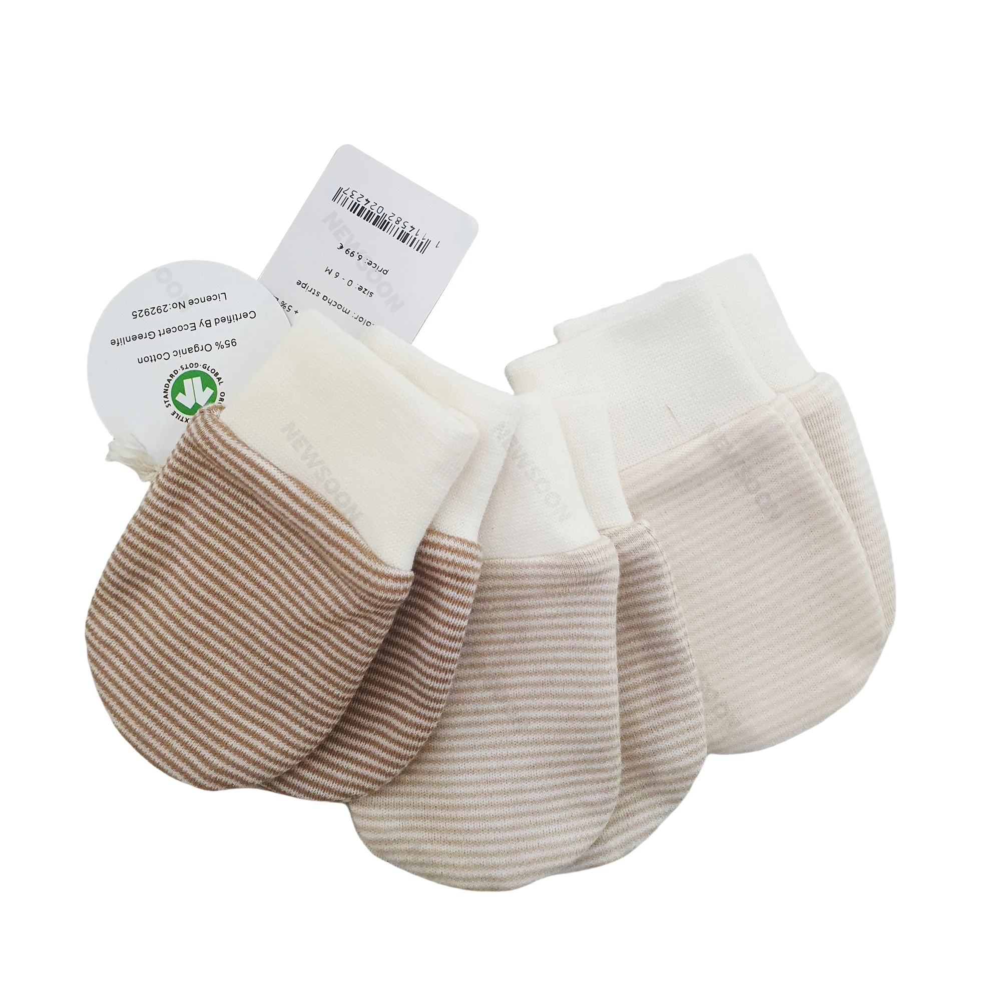 Custom Skin Friendly Gots Certified Gloves Organic Rib Cotton Newborn Baby Clothes Stripe Baby Mittens Winter