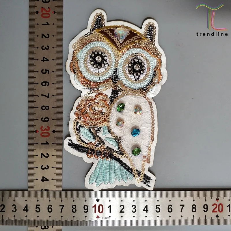 Owl sequin patch embroidery beaded applique