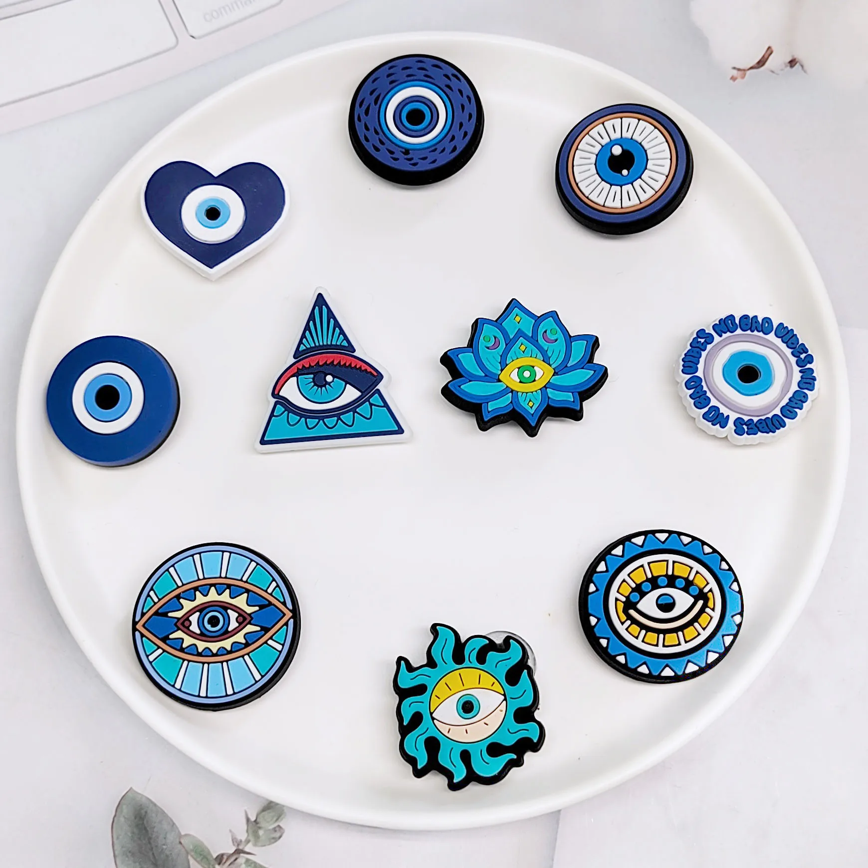 Wholesale shoe accessories decorations  soft pvc evil eye DIY shoe flower detachable rubber pvc  DIY shoes charms