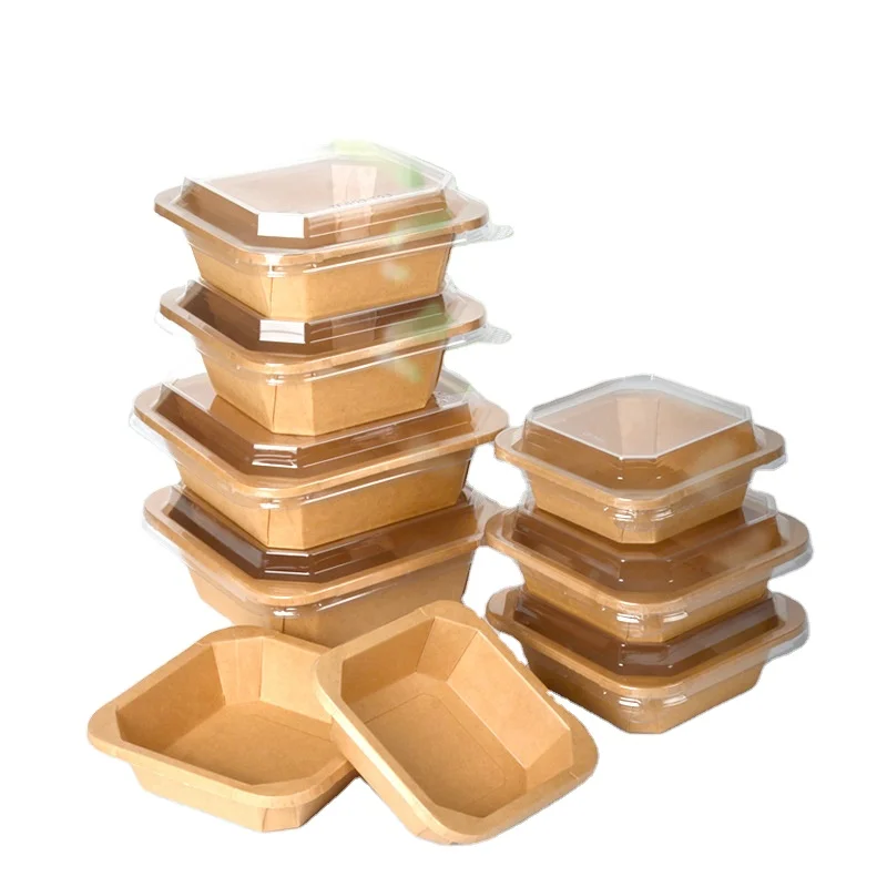 Wholesale  customized take away eco friendly disposable  Kraft paper pla bowl 400ml paper rice bowl with lid