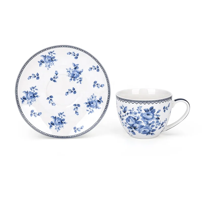 Vintage blue rose customized decorative white and blue drinkware teapot tea set for Gift