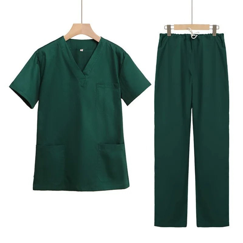 Wholesale Soft Cotton V Neck Split Suit Unisex Medical Uniforme Scrubs Sets Anti Wrinkle Women Hospital Uniforms