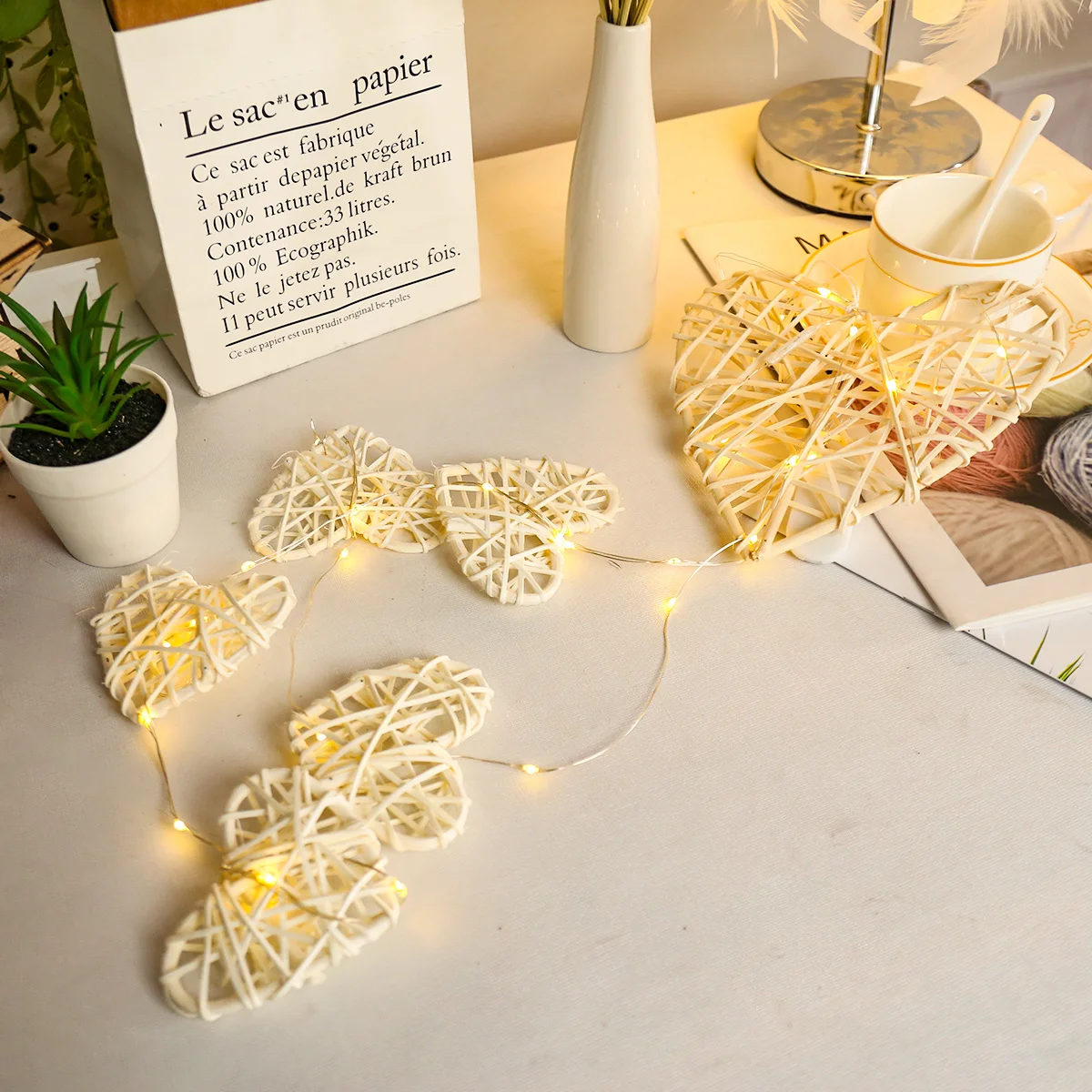 Rattan Heart Wall Hanging Pendant Wicker Rattan Natural Heart Shaped Hanging Ornaments Home Bedroom Wedding Decor