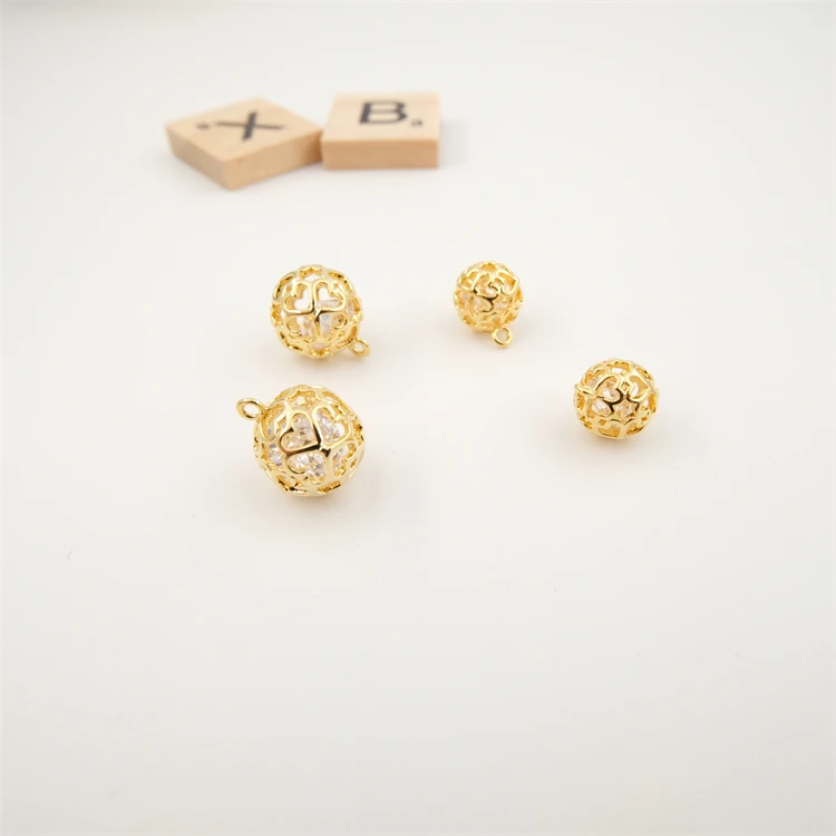 18K Gold Plated Pendant Hollow Ball Zircon Charms Jewelry Findings & Components Necklace Charms Jewelry Making