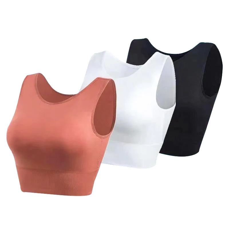 Soft Modal Wireless Sleeveless Seamless Fitnee Sport Bra Running Gym Tank Top Cotton Crop Top With Built in Bra
