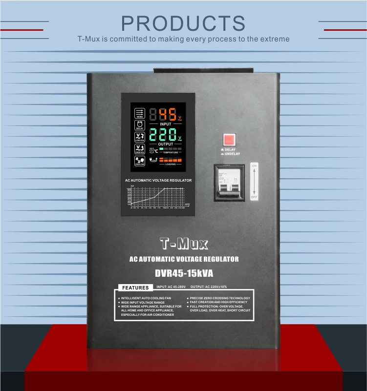AVR-15kva single Phase voltage regulator stabilizer 1 phase 220V+/-20%/220V single phase voltage stabilizer with input 45-280V