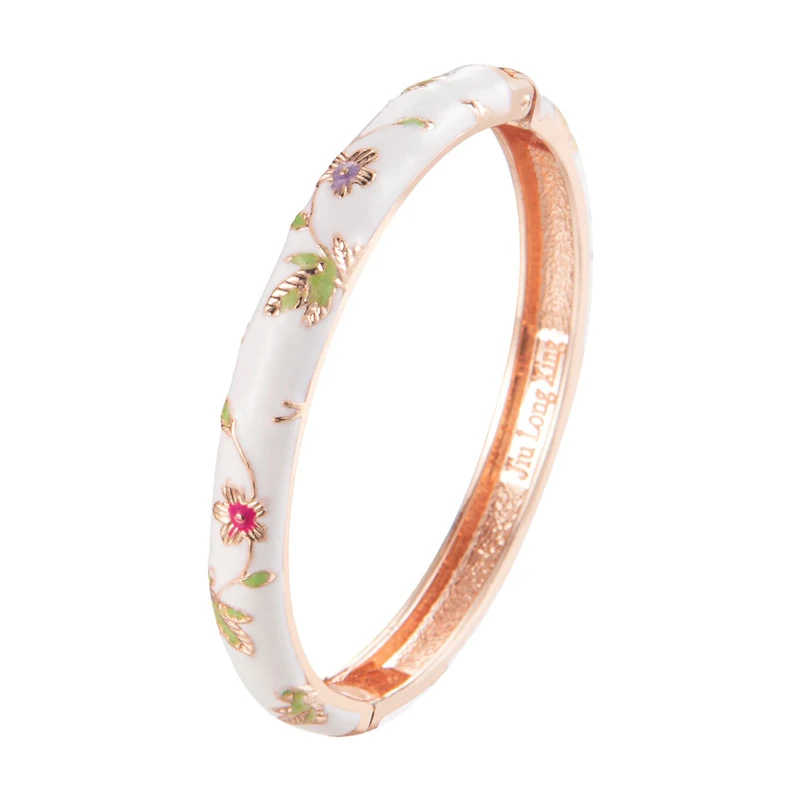 Wholesale Alloy Gold Plated Colorful Cloisonne Enamel Flower Bangle Bracelet for Ladies Jewelry Gift