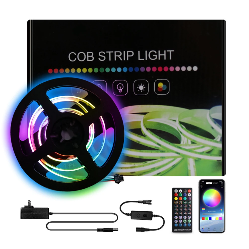 Multicolor Dc5V Magic Digital Cob Strip Rgbic SK6812 Led Strip Light Smart Individually Addressable Rgb Cob Led Strips