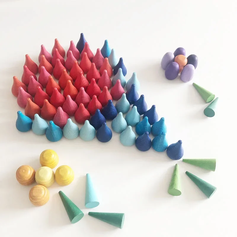 WEBEEDY 324 Pcs Wooden Loose Parts, Wooden Mandala Loose Part Kit, Sensory Play Toys, Loose Parts Play Set 9 Shapes 27 Colors Ra