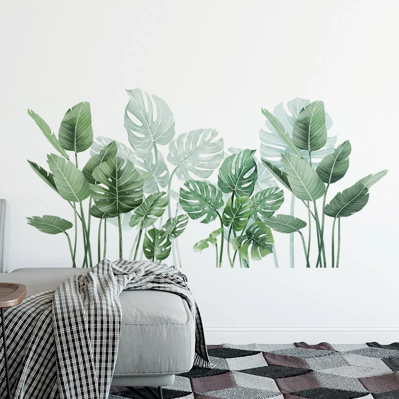 Removable Vinyl Green Leaf Wall Stickers for Living room Bedroom Wall Decoration Self-adhesive DIY  wall sticker decoration