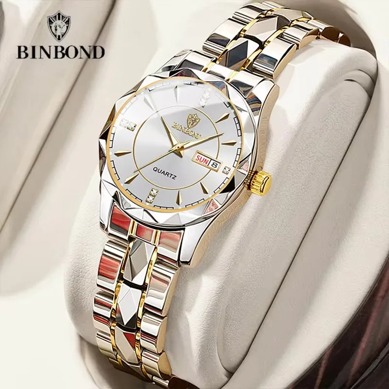 BINBONG B5552 5552 Women Watch Luxury Fashion Ladies Quartz Watch Waterproof Luminous Date Stainless Wristwatch For Lovers Gift