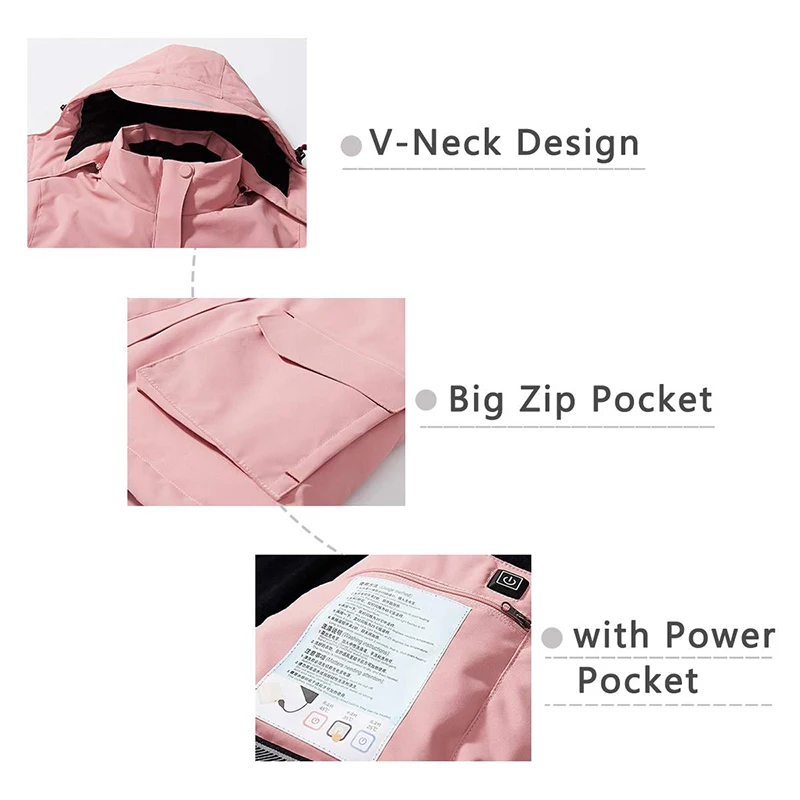Women Winter Thermal Windbreaker Long Sleeves Hooded Coat USB Infrared Heated Jacket