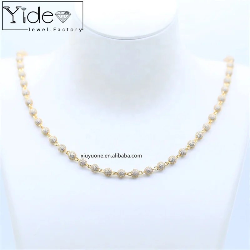 Wholesale Iced Out Jewelry Hip Hop Men Bling Necklace Micro Pave Diamond Ball Beads Link Chain