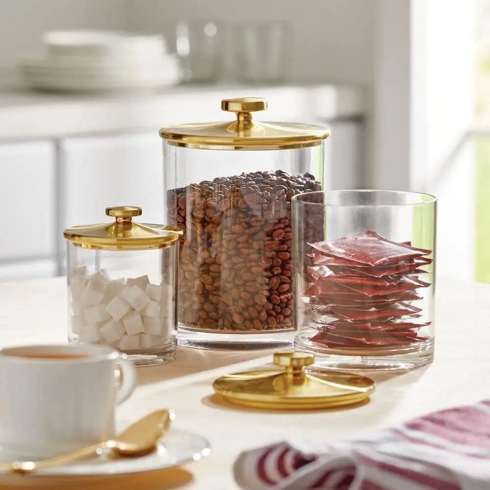 TS 2pcs/Set Clear Plastic Containers Moistureproof Food Storage Containers Modern Kitchen Apothecary Storage Jars with Lid