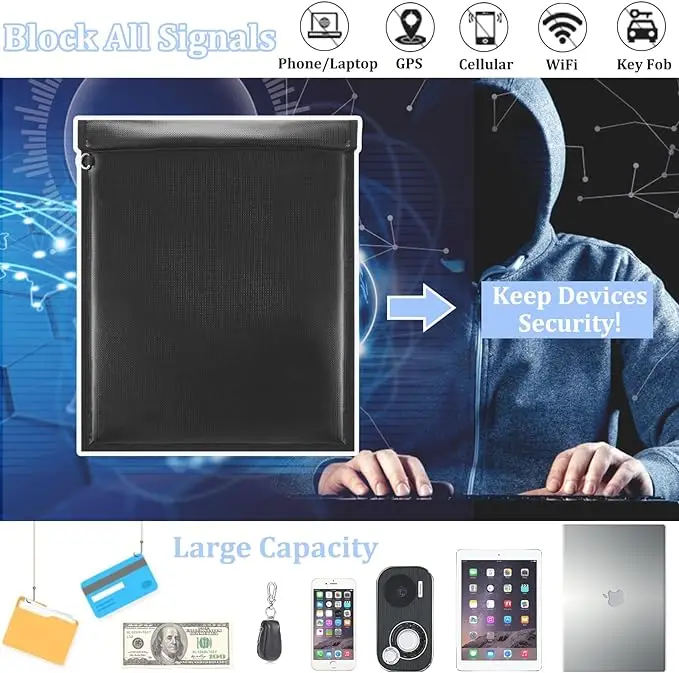 4 Pack Faraday Bag for Car Keys & Tablets & Laptops Faraday Key Fob Protector EMP Protection, RFID Bag EMP Bags for Electronics