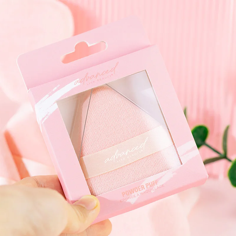 Wholesale 2024 New pink triangle makeup powder puff  loose powder puff with packaging custom logo