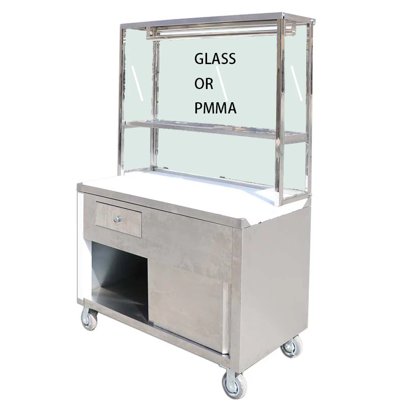 Stainless Steel Booth Cabinet With Wheels Cart Mobile snack stalls Glass or PMMA booth night market with wheels