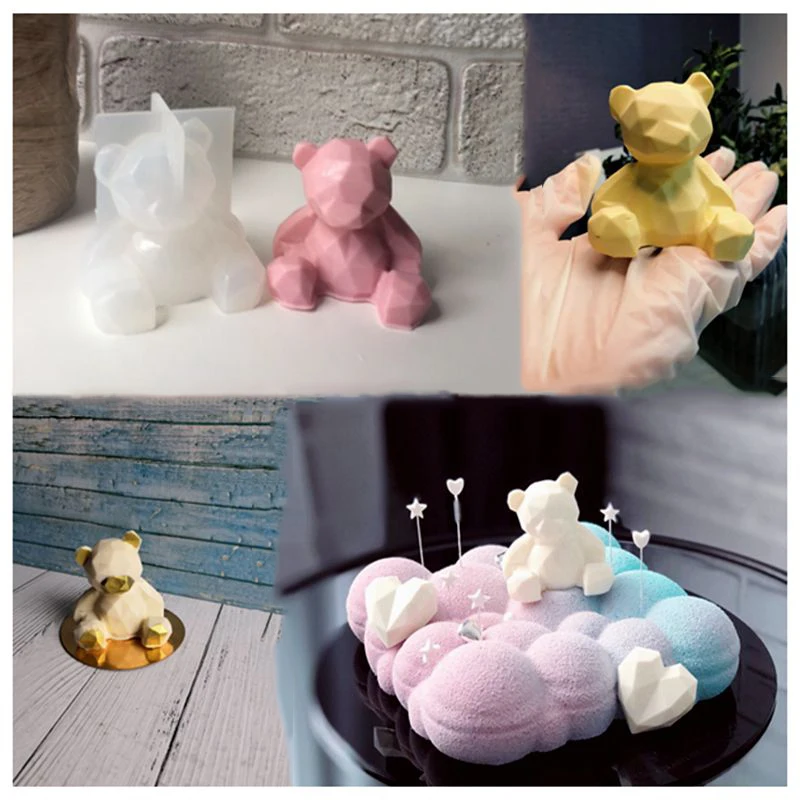 3D Silicone Mold DIY Geometry Stereo Bear Deer Cat Animal Mold Ornament Mold Cake Decoration Tools