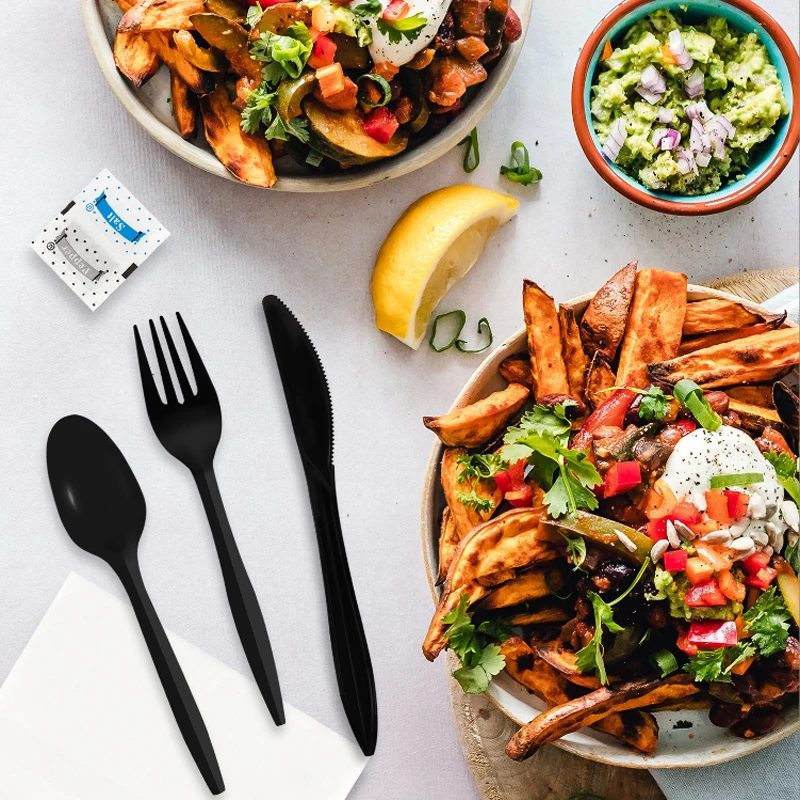 Factory Sale Extended Length 110mm Plastic PP plastic Disposable holiday restaurant black white dinnerware sets modern