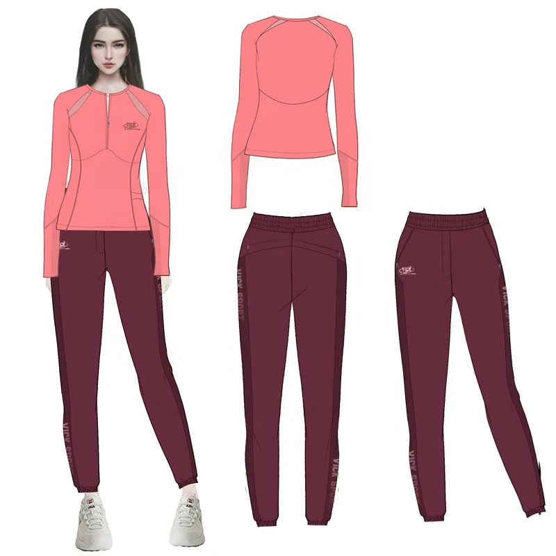 High Quality 2 Piece Woman Long Sleeve Clothing Wear Sets Wholesale Half Zipper Breathable Training Jogging Suit Wear