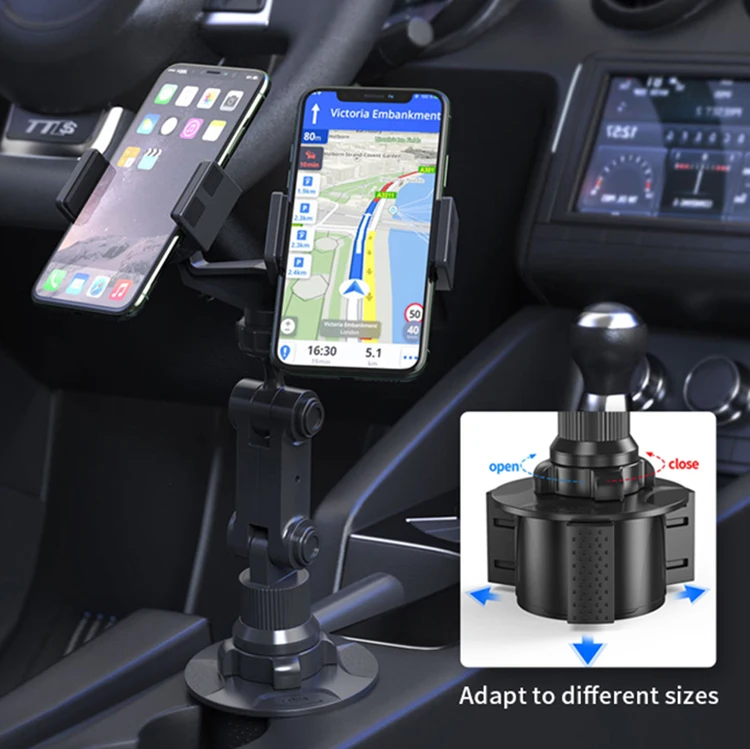New Design ABS Foldable Double Car Cup Holder Phone Mount Silicon Adjustable 360 Rotation Dual Phone Holder Cup For Car