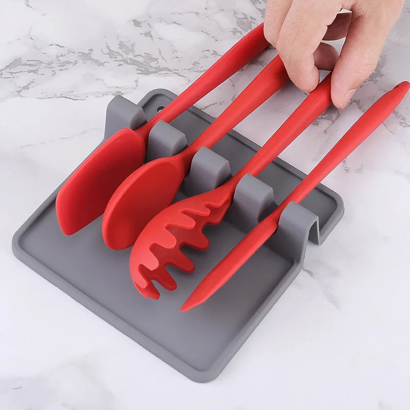 Durable Spoon Holder with Drip Pad Heat Resistant for Stove Top Counter Kitchen Silicone Utensil Rest