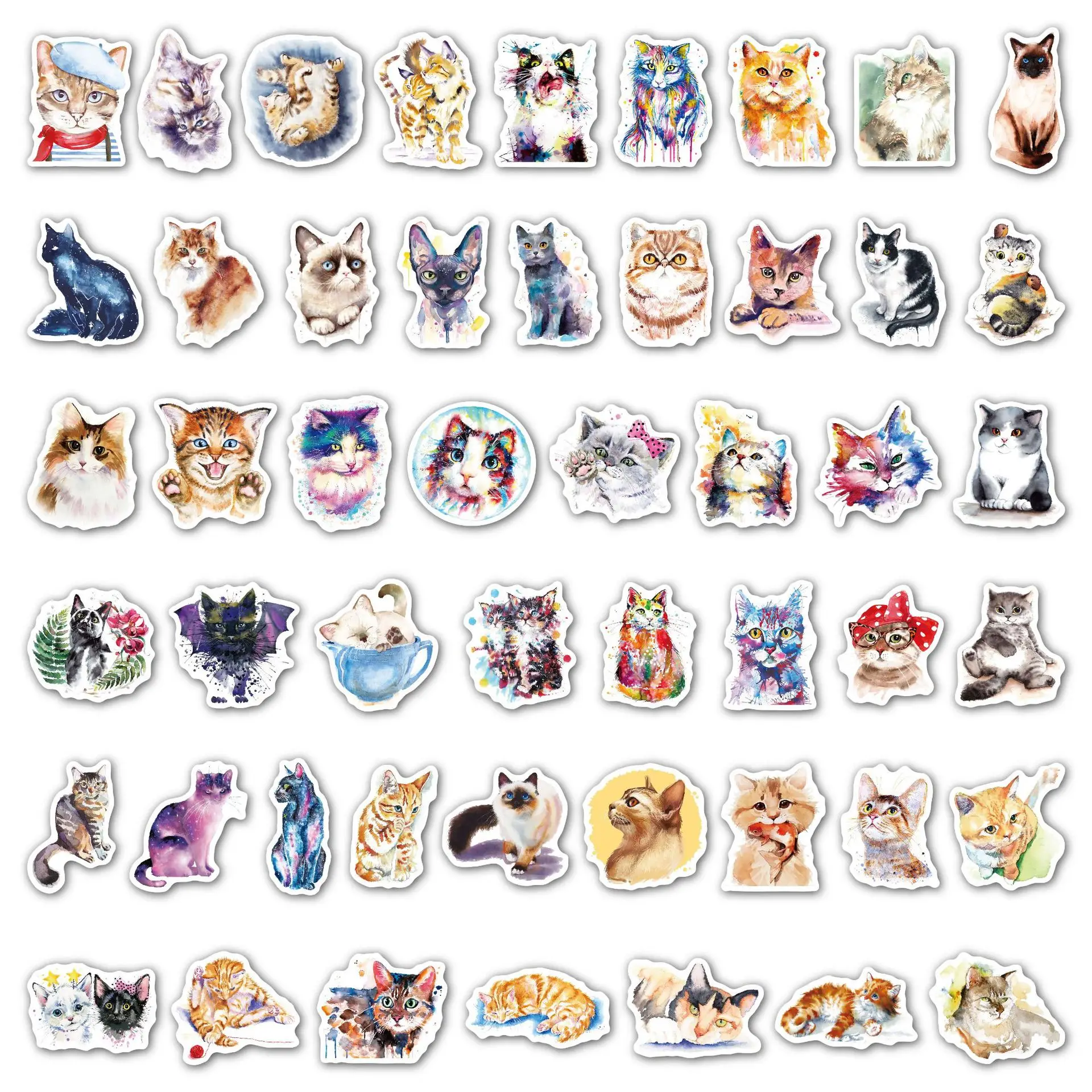 Watercolor sticker 50 waterproof cute cartoon animal Owl deer suitcase computer kitten sticker