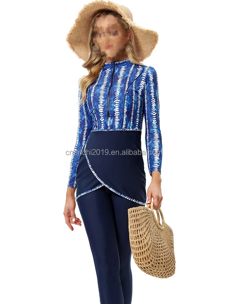 Muslim Women Modest Bathing Suit 3 PCS set Printing Hijab swimming Muslim Beach Outfit