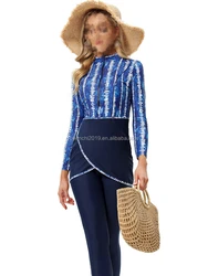 Muslim Women Modest Bathing Suit 3 PCS set Printing Hijab swimming Muslim Beach Outfit