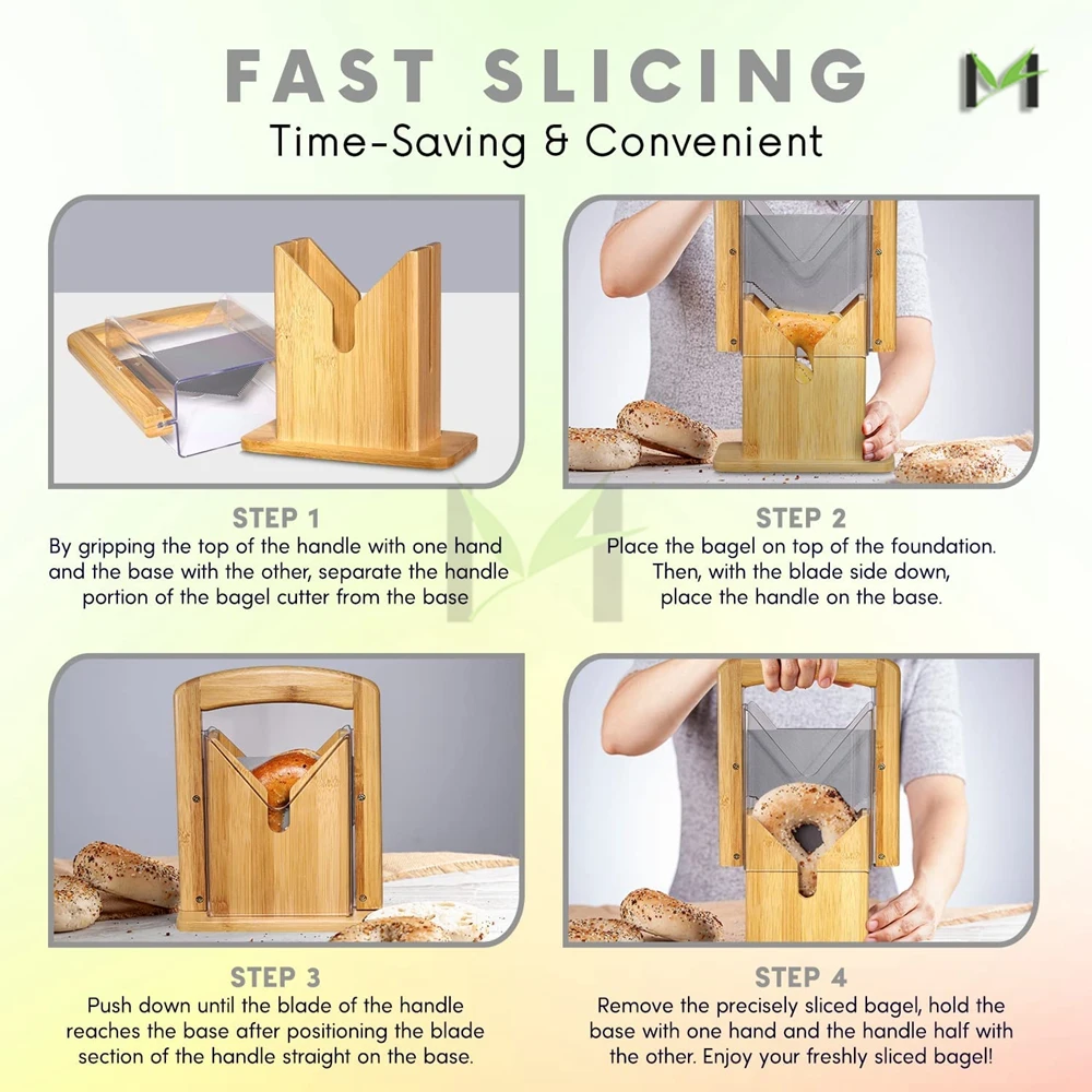 Easy and Safe to Use Bread Slicer Guide Bamboo Wooden Commercial Manual Bagel Slicer