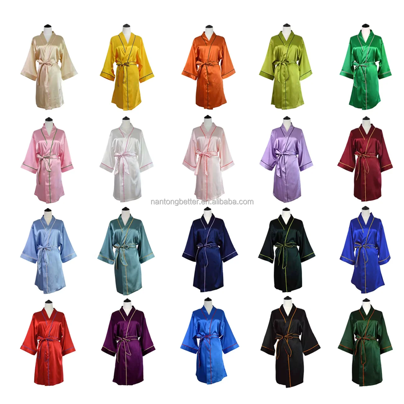 OEM Luxury High Quality with Piping and Pockets Smooth and Soft for Women Silk Satin Kimono Robes Loungewear