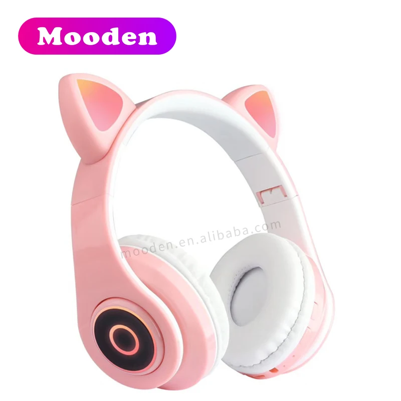 Hot selling Cute cat ear headphones B39 wireless headset with LED light foldable tws headset for gifts