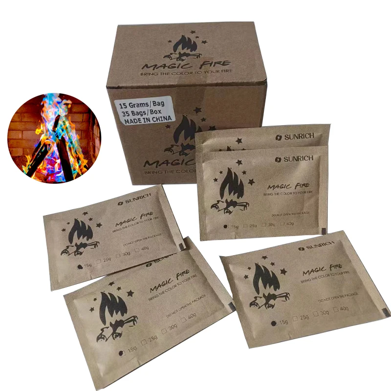 Sunrich Factory price Flame Color Changing Powder Colorful Flames Fire Flame Colorant Magic Fire Powder Mystical Fire