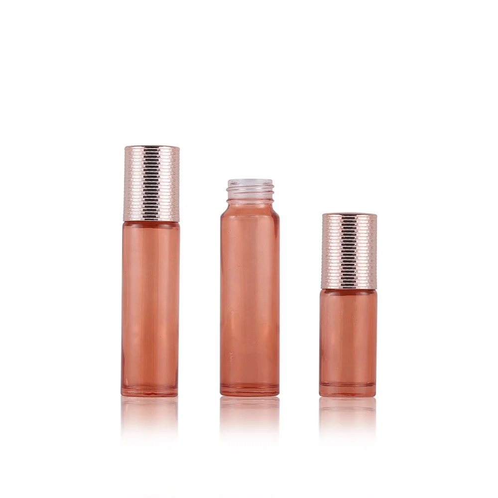 Mini customized 10ml 5ml rose gold glass roller bottle with steel roller ball perfume bottle